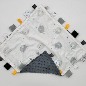 Handmade  Gray Bear faces baby Double minky Taggie blanket 20 x 20. Perfect